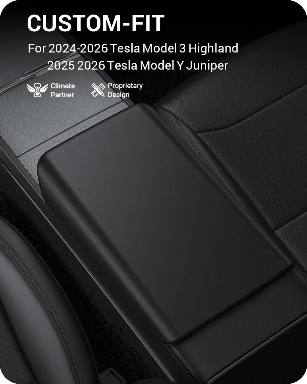 BASENOR armrest cover on Tesla Model 3 Highland, TPU material provides non-slip protection.