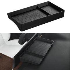Basenor center-console organizer behind screen for Tesla models keeps essentials within easy reach.