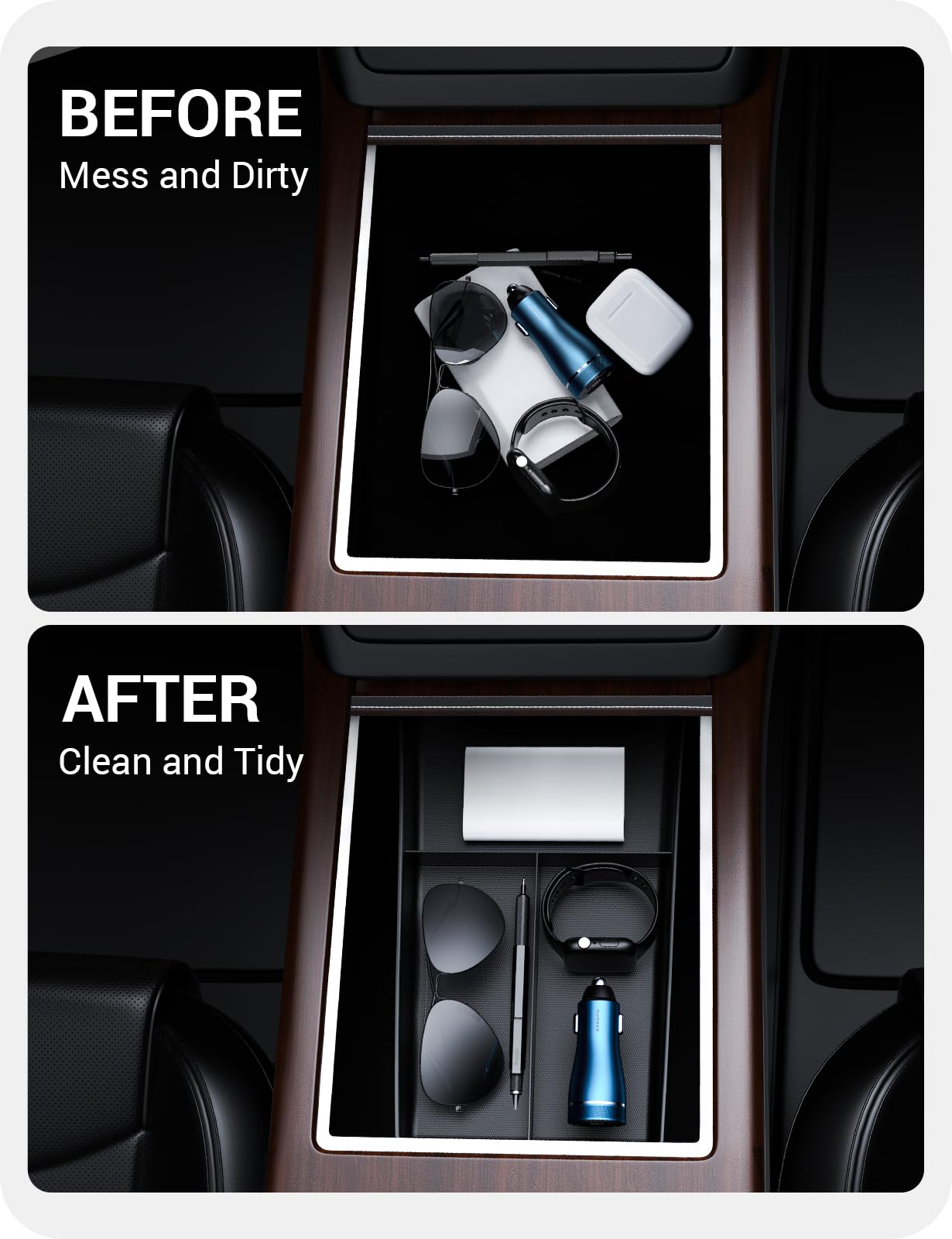 BASENOR Model S tray under cupholder keeping essentials within reach