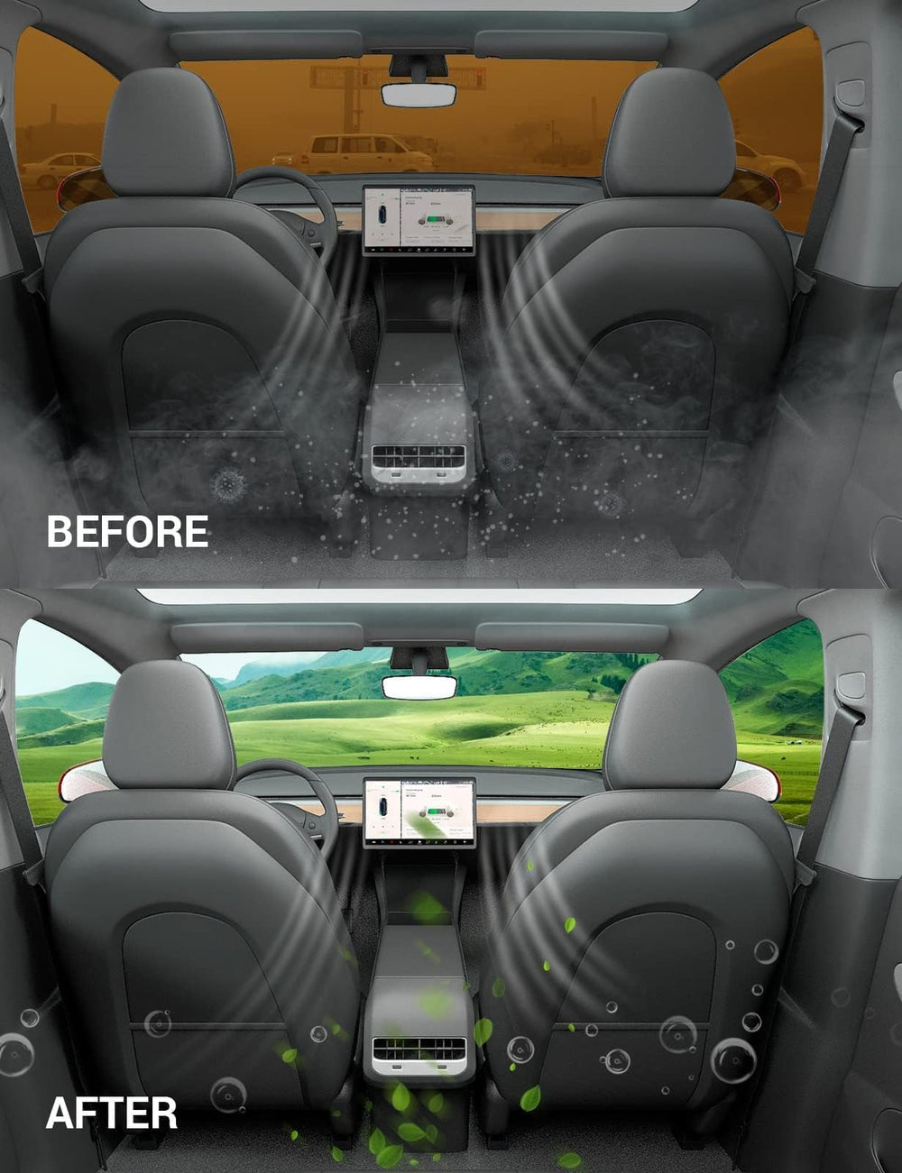 BASENOR Model Y cabin filter installed for refreshed air