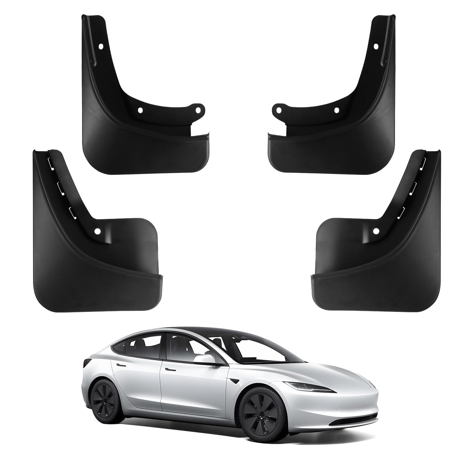 BASENOR Highland mud flaps for Tesla Model 3 showcase proprietary design for broader protection.
