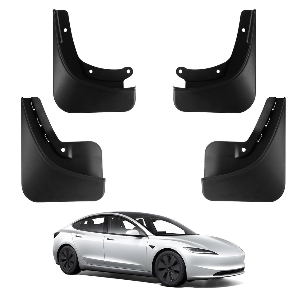 BASENOR Highland mud flaps for Tesla Model 3 showcase proprietary design for broader protection.