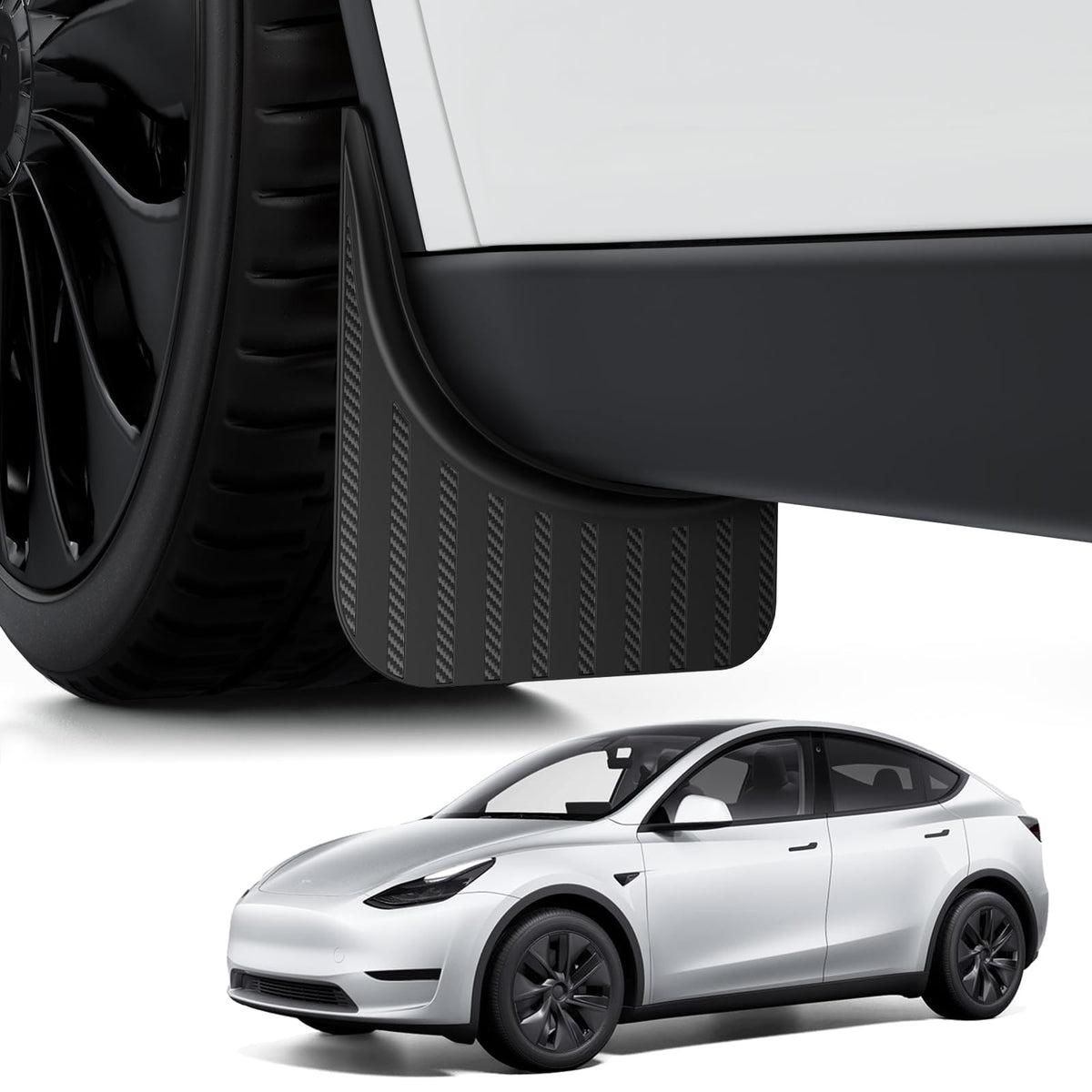 BASENOR Tesla Model Y mud flaps front view protect against debris.