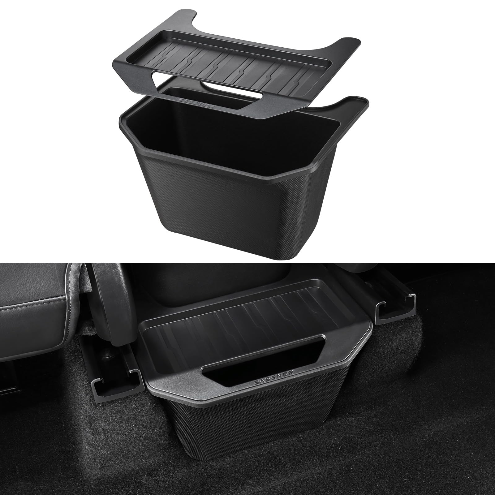 BASENOR Model Y trash can lid for clutter-free cabin and easy disposal.