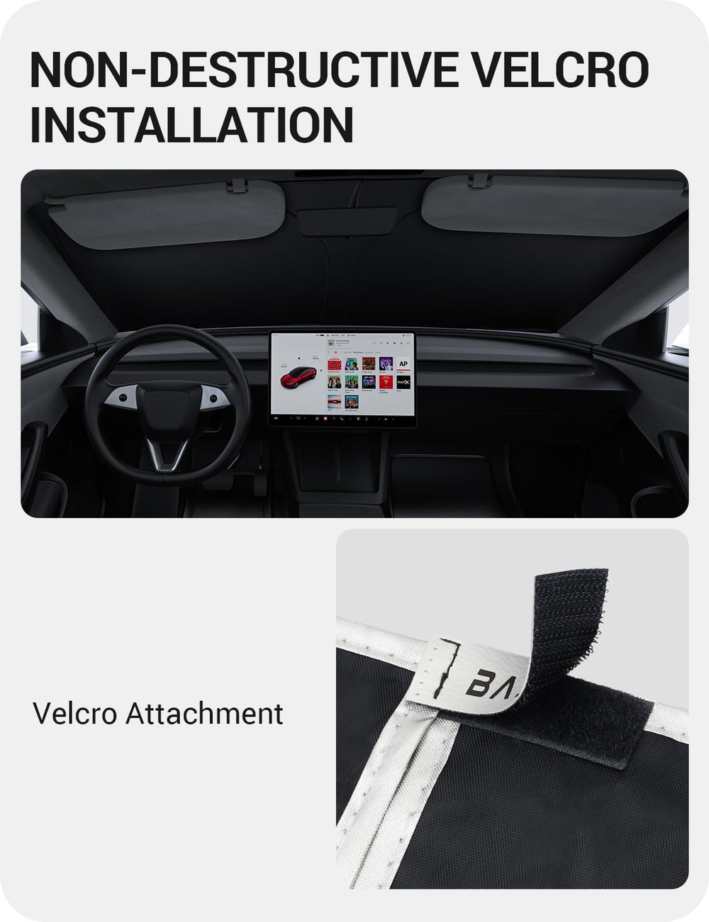 Basenor windshield sunshade comes with storage pouch for clutter-free stowage.