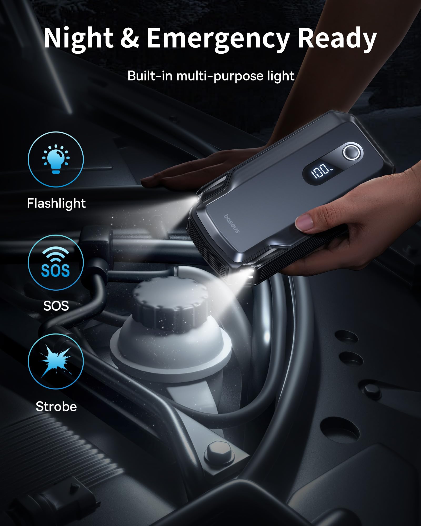 Baseus 8000A Jump Starter packed in a glove compartment.