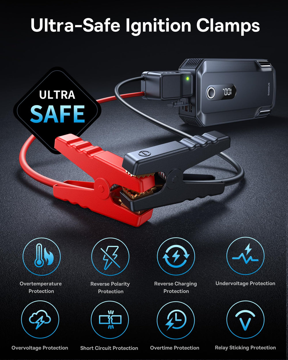 Baseus 8000A Jump Starter side view highlighting compact size.