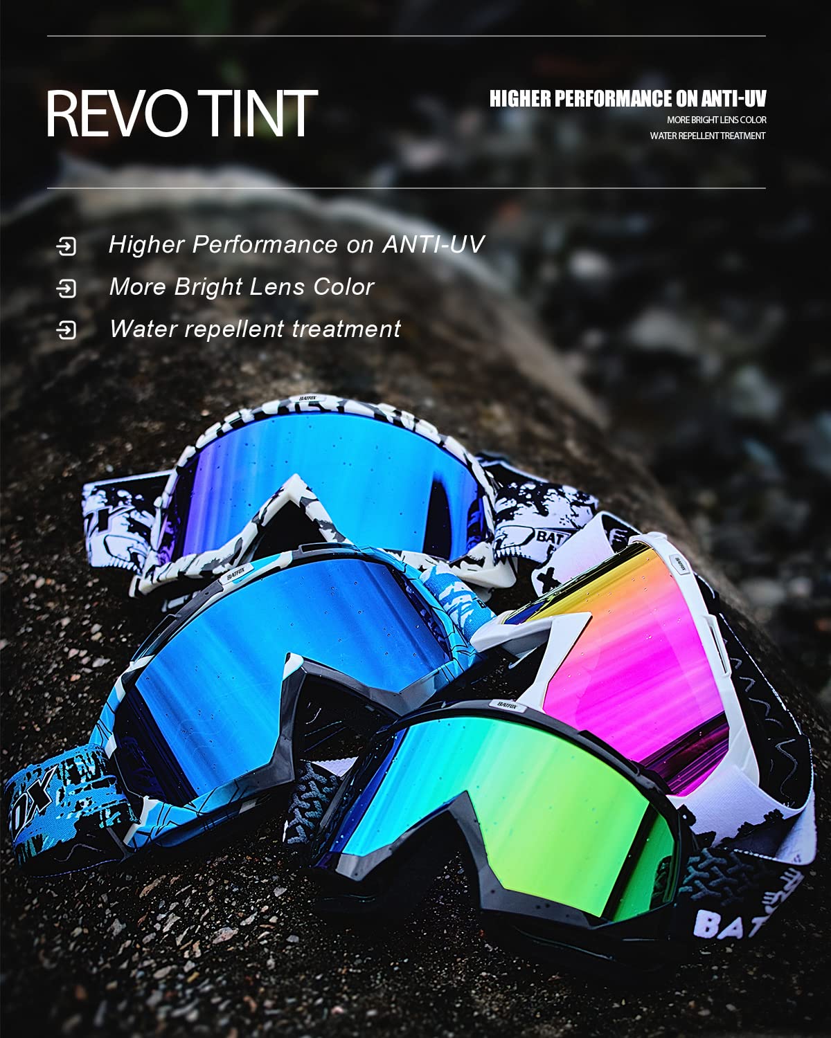 BATFOX normal-lens goggles offering balanced visibility for varied conditions.