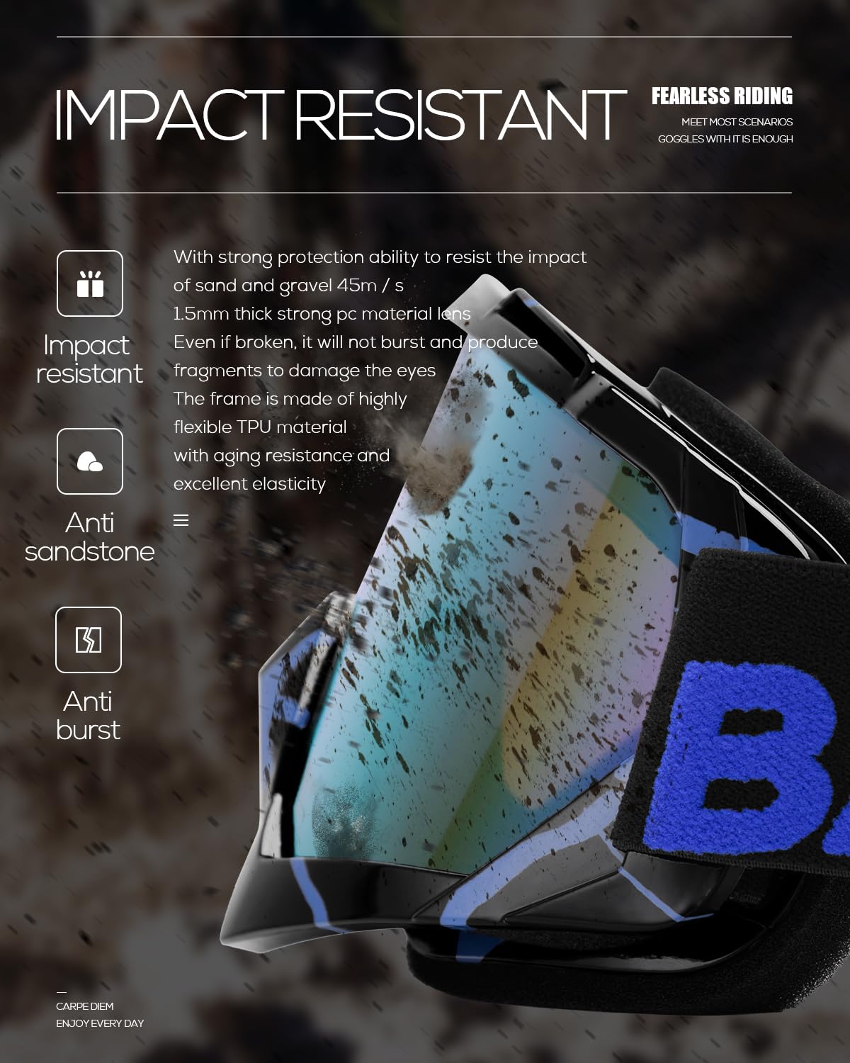 BATFOX Goggles provide dust resistance for clear visibility