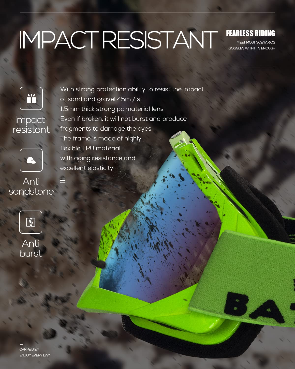 BATFOX lightweight goggles design reduces fatigue on long rides and sessions.