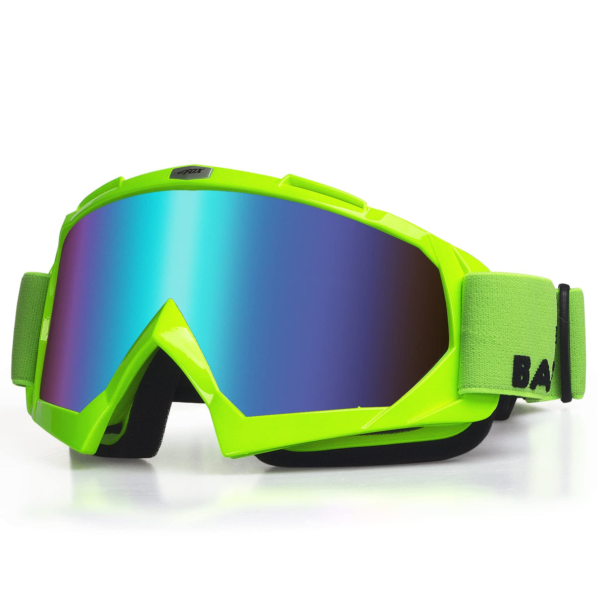 BATFOX motorcycle goggles strap keeps secure fit during rugged off-road riding.