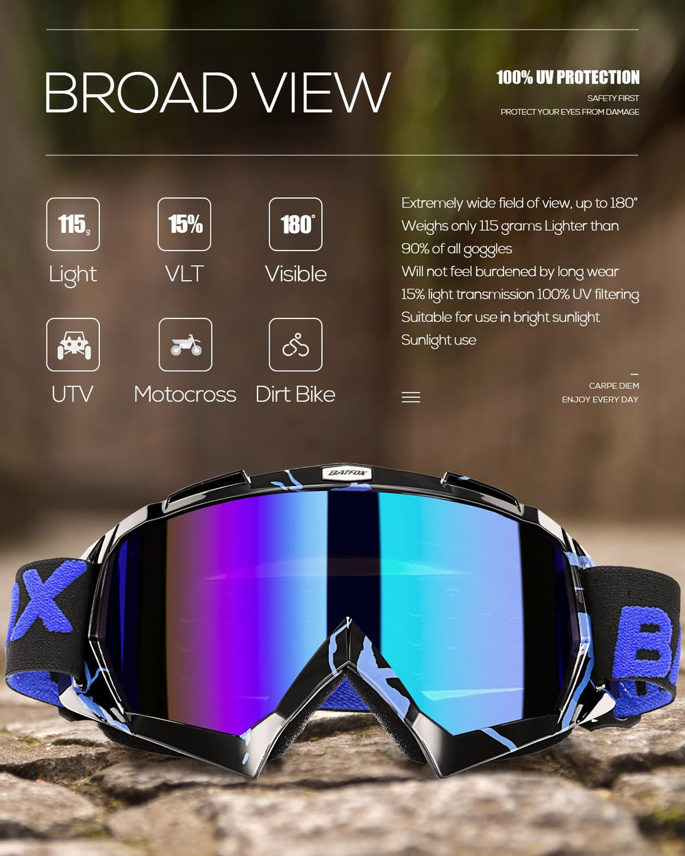 BATFOX PC lenses deliver sharp vision and contrast