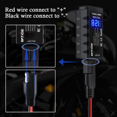 BATIGE LED voltmeter display shows charging voltage for monitoring.