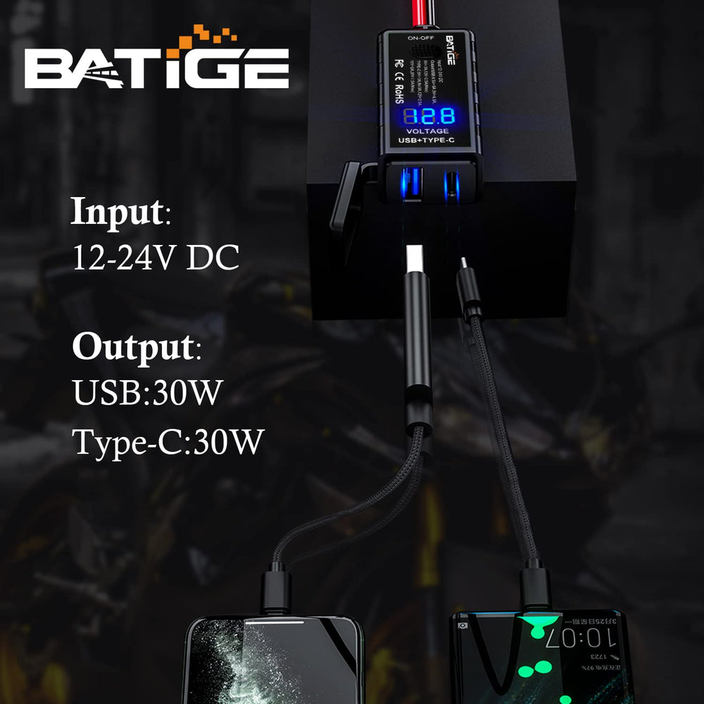 BATIGE ON/OFF switch keeps battery drain in check when unused.