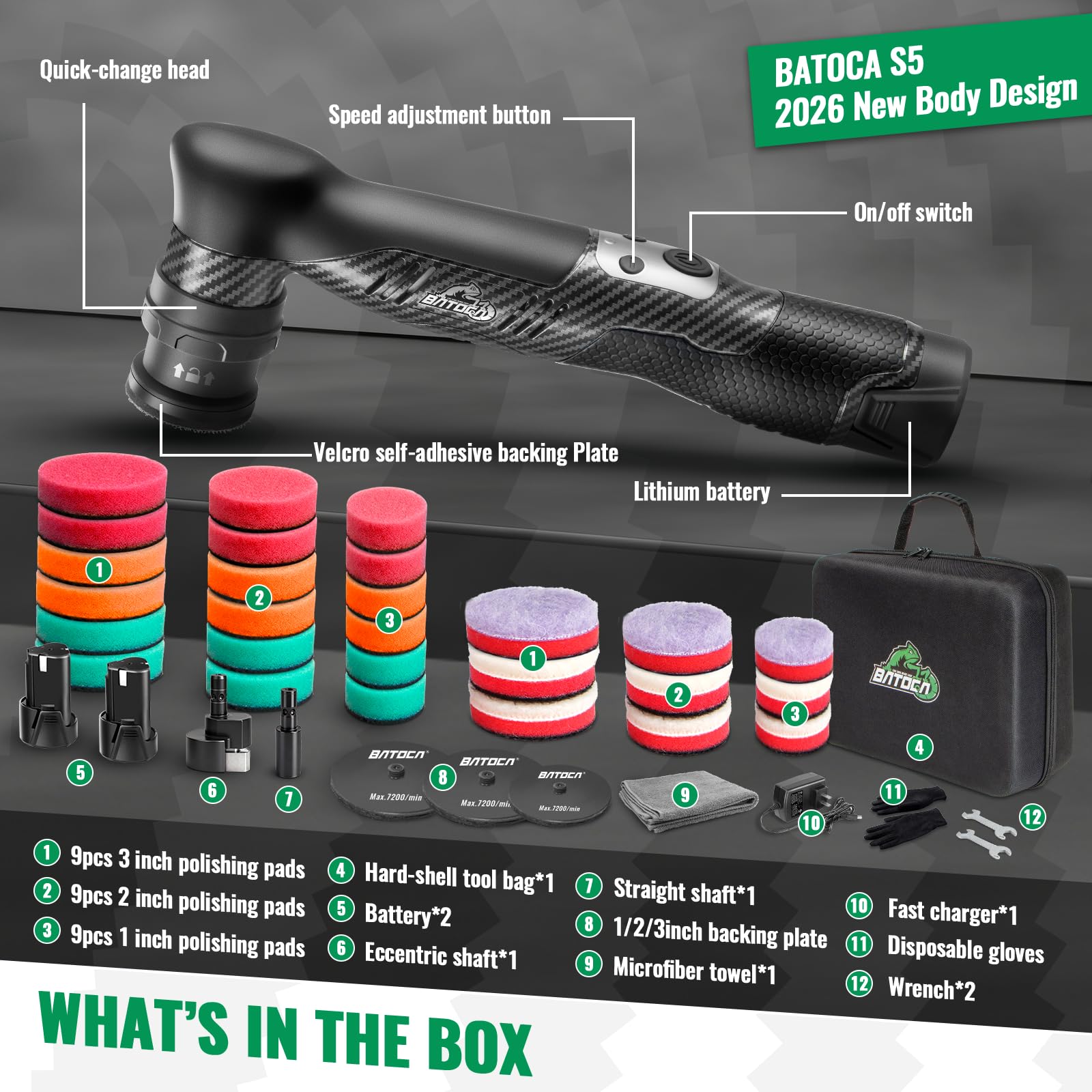 BATOCA S5 eccentric shaft attached for curved surface polishing