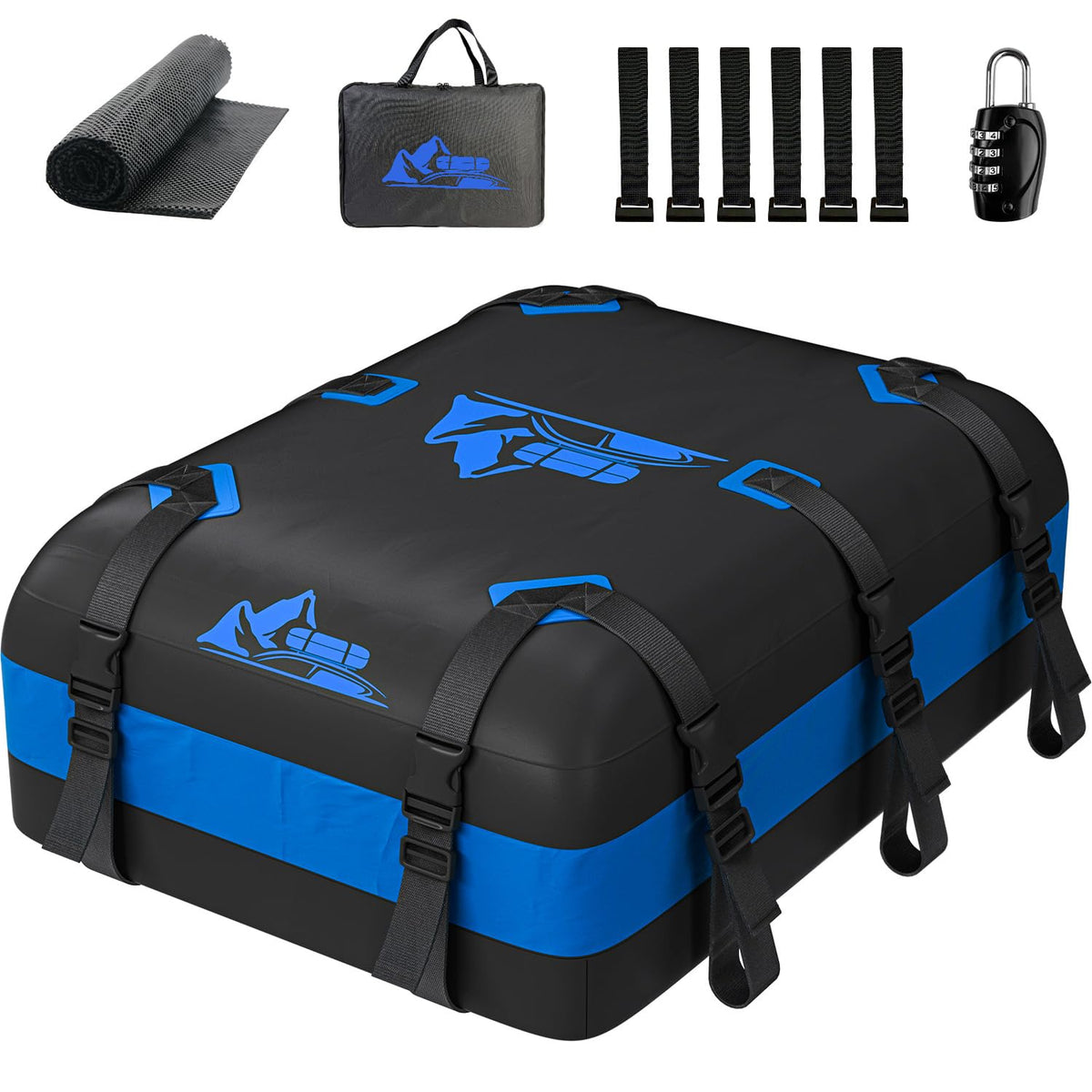 BATSUVCER rooftop cargo bag showing 20 cubic feet capacity for family road trips.
