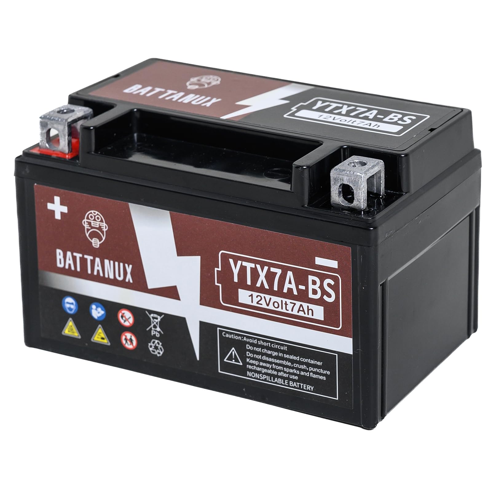 Battanux YTX7A-BS battery front view illustrating reliable power for vehicles