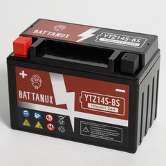 Battanux YTZ14S gel battery side view highlights compact, maintenance-free power for reliable starts