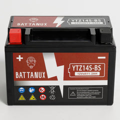Battanux YTZ14S gel battery top view demonstrates ready-to-install design and sealed performance