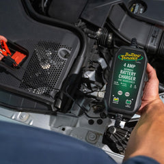 Battery Tender 4-Amp charger side profile showing portable maintenance design.
