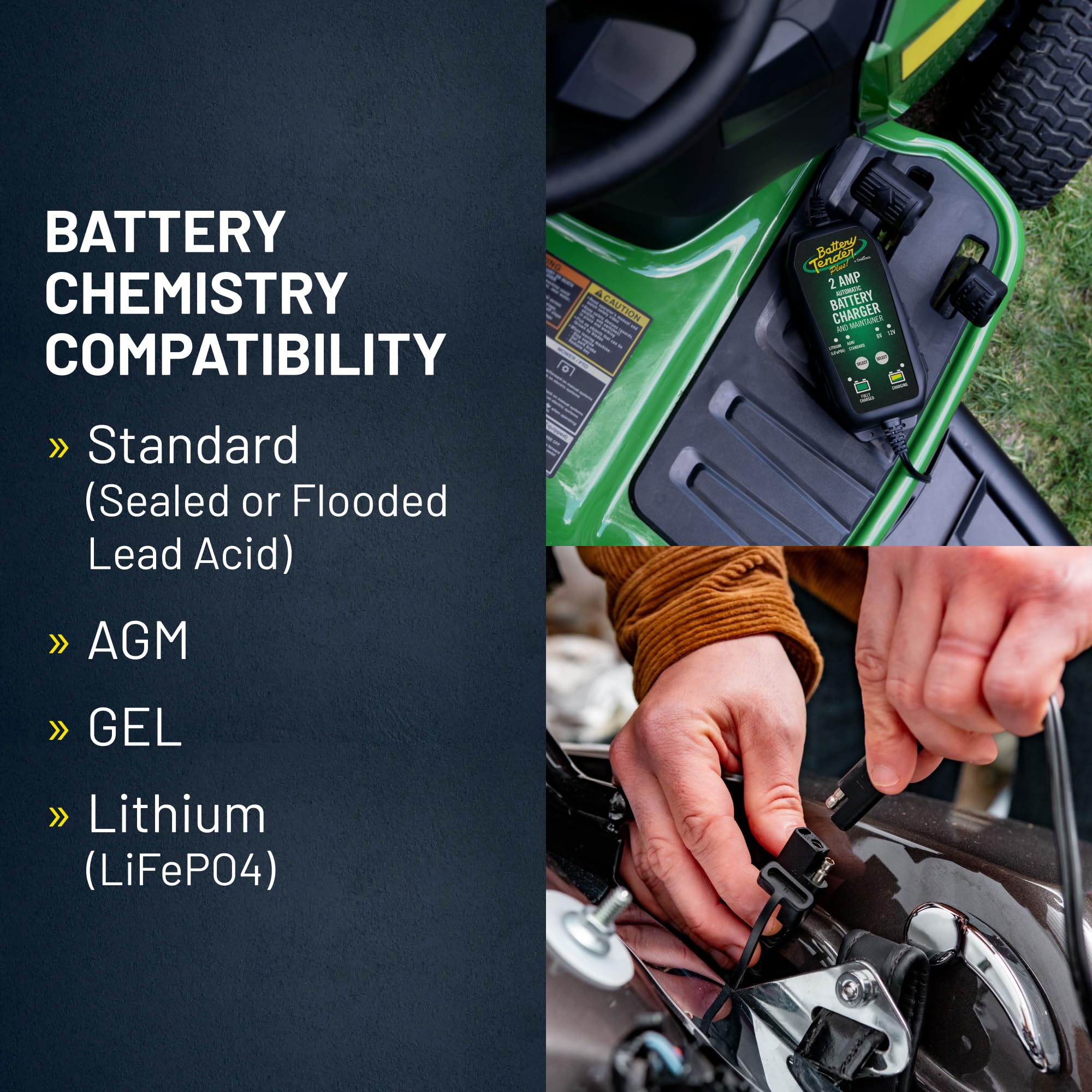 Battery Tender certifications include ETL, FCC, and safety marks