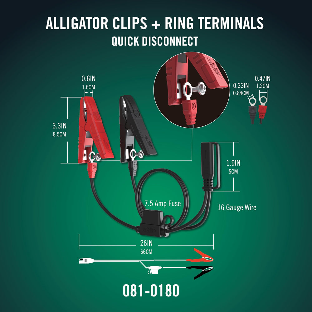 Battery Tender alligator clip closeup ensures a secure post connection