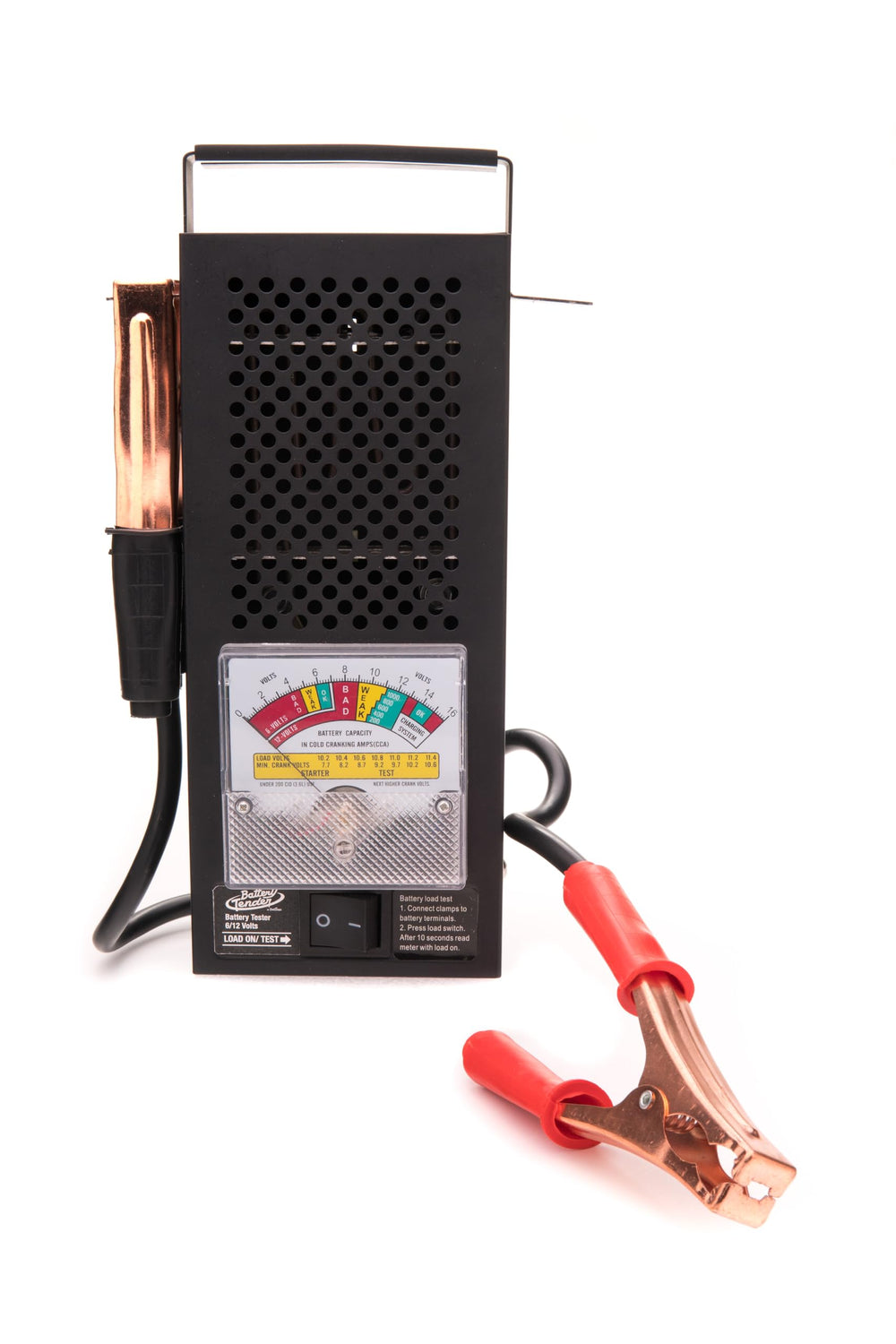 Battery Tender tester performing 6V test on a deep-cycle battery for readiness.