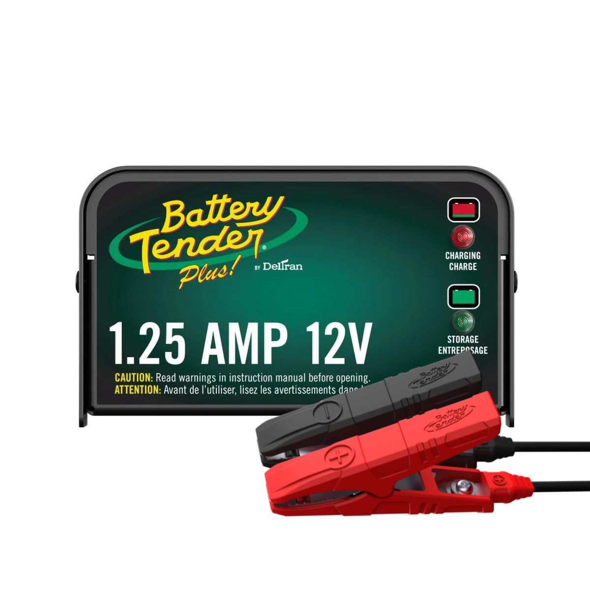 Battery Tender Plus 12V charger front view, compact home maintenance tool.