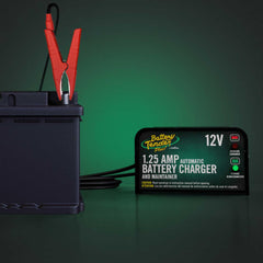 Battery Tender Plus 12V unit with fused ring terminal for secure connections.