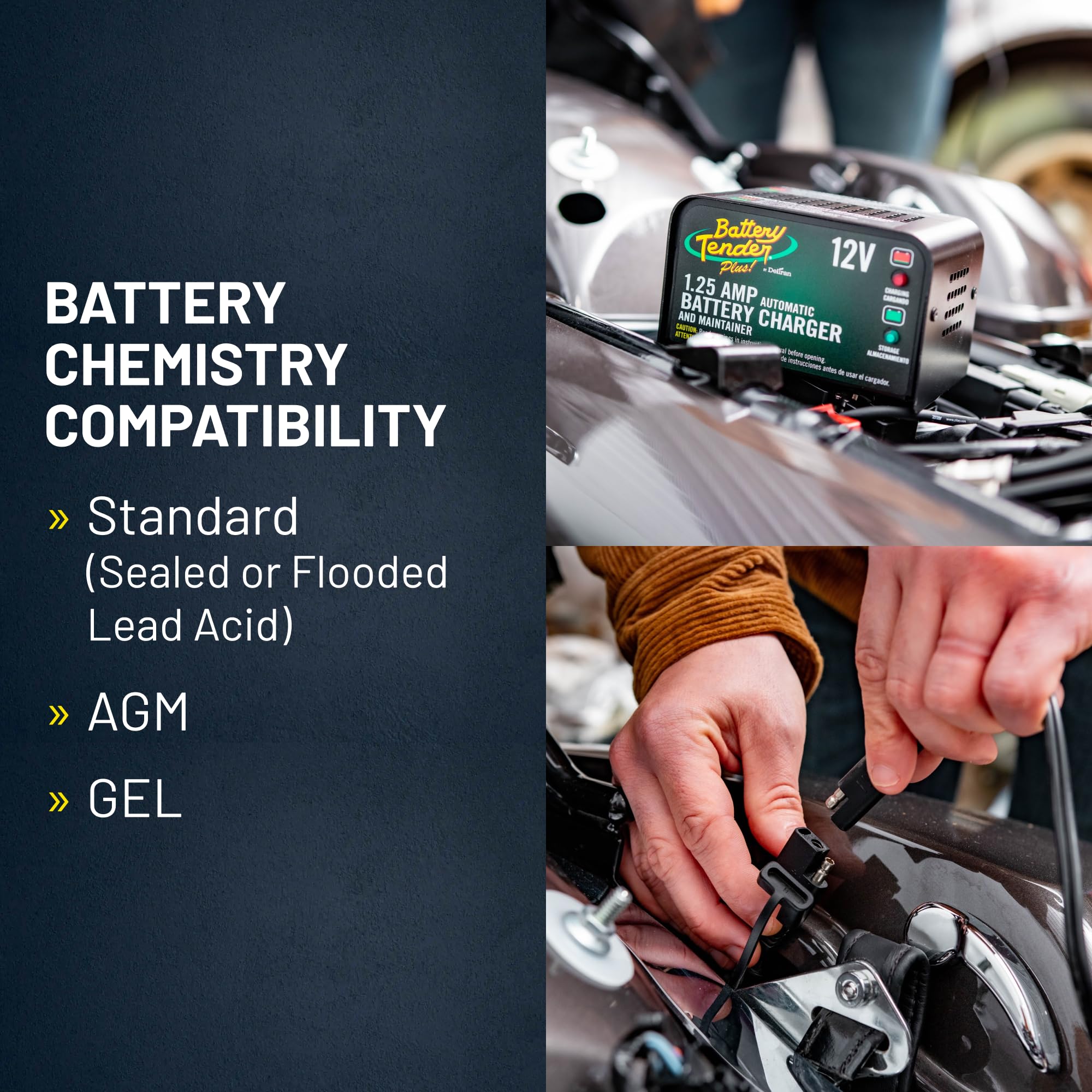 Battery Tender Plus versatile charger for automotive, motorcycle, and ATV care.