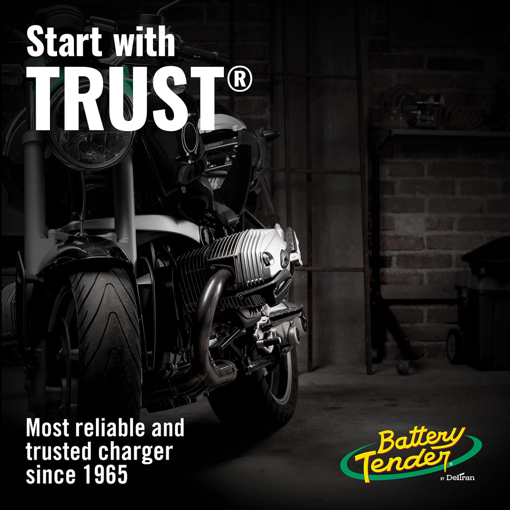 Battery Tender quick-disconnect setup enables straightforward voltage checks.