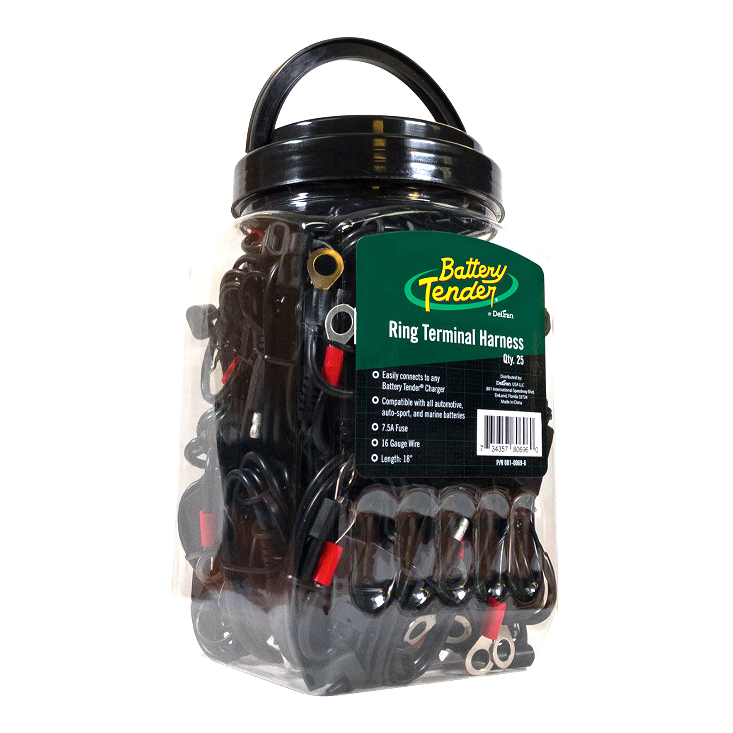 Battery Tender Ring Terminal Harness with 18-inch cord for easy charging access.