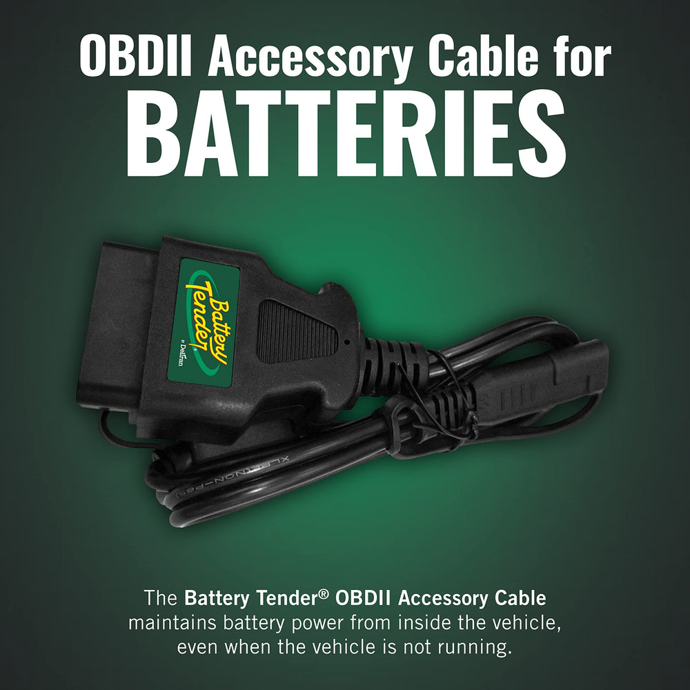 Battery Tender solar-compatible OBDII cable for solar-powered battery topping.
