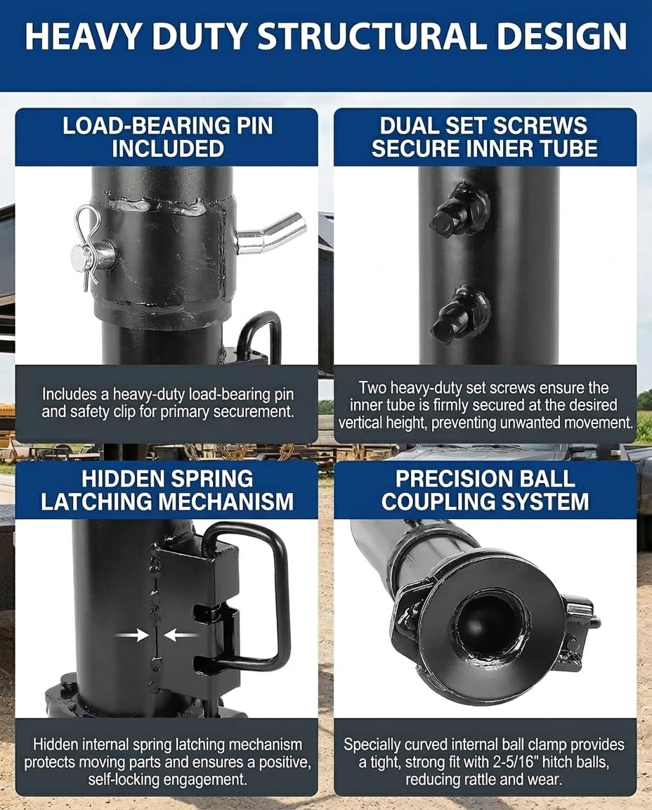 BaVekHak integrated safety load pin securely locks height for highway use.