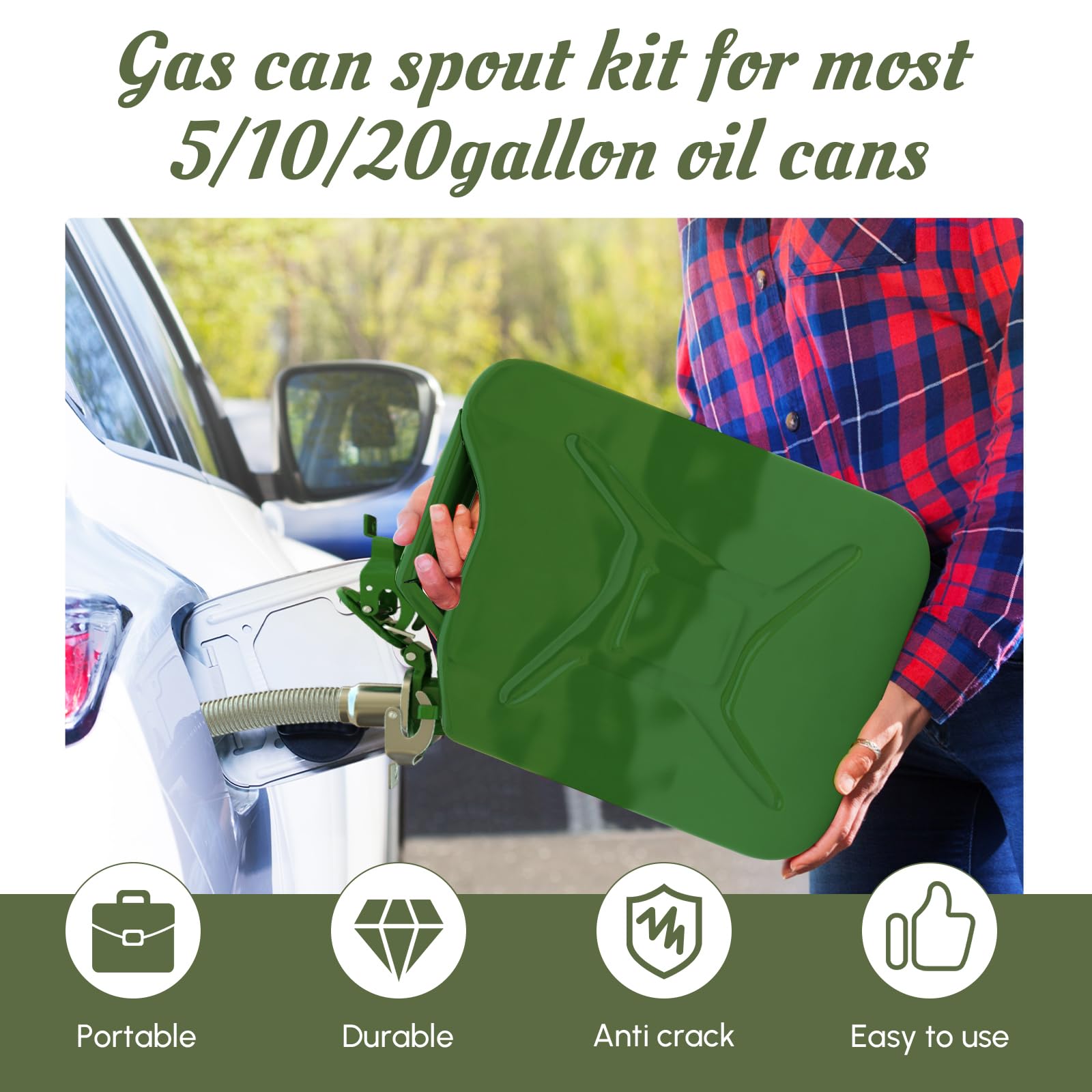BBTO accordion flexible spout directs fuel flow with control.