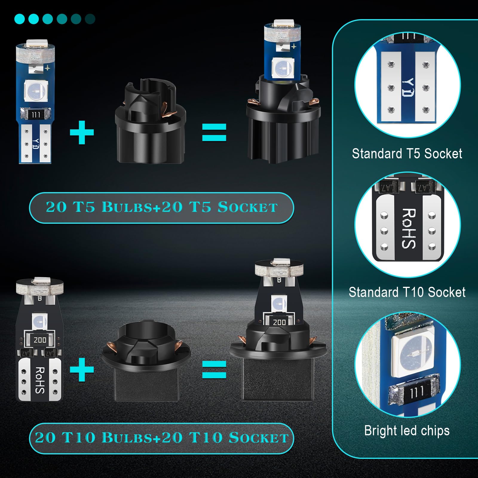 BBTO dash lights blue T10 bulbs for dashboard and map lights with steady glow