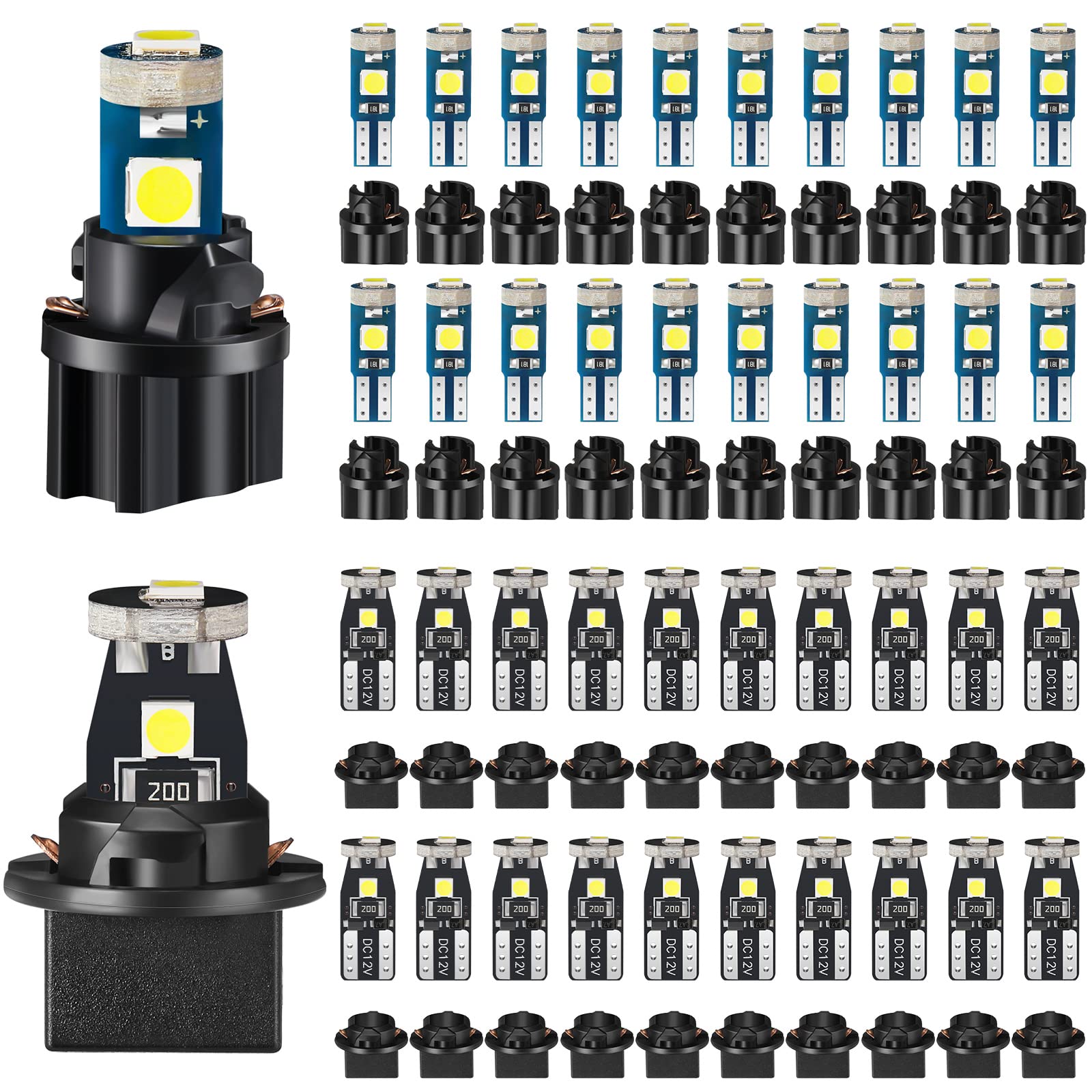 BBTO dash lights kit front view with T5 and T10 bulbs for dashboard upgrade