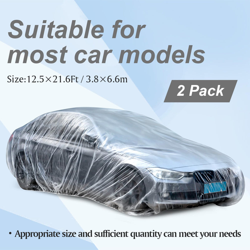 BBTO disposable plastic cover in clear film protects exterior when parked