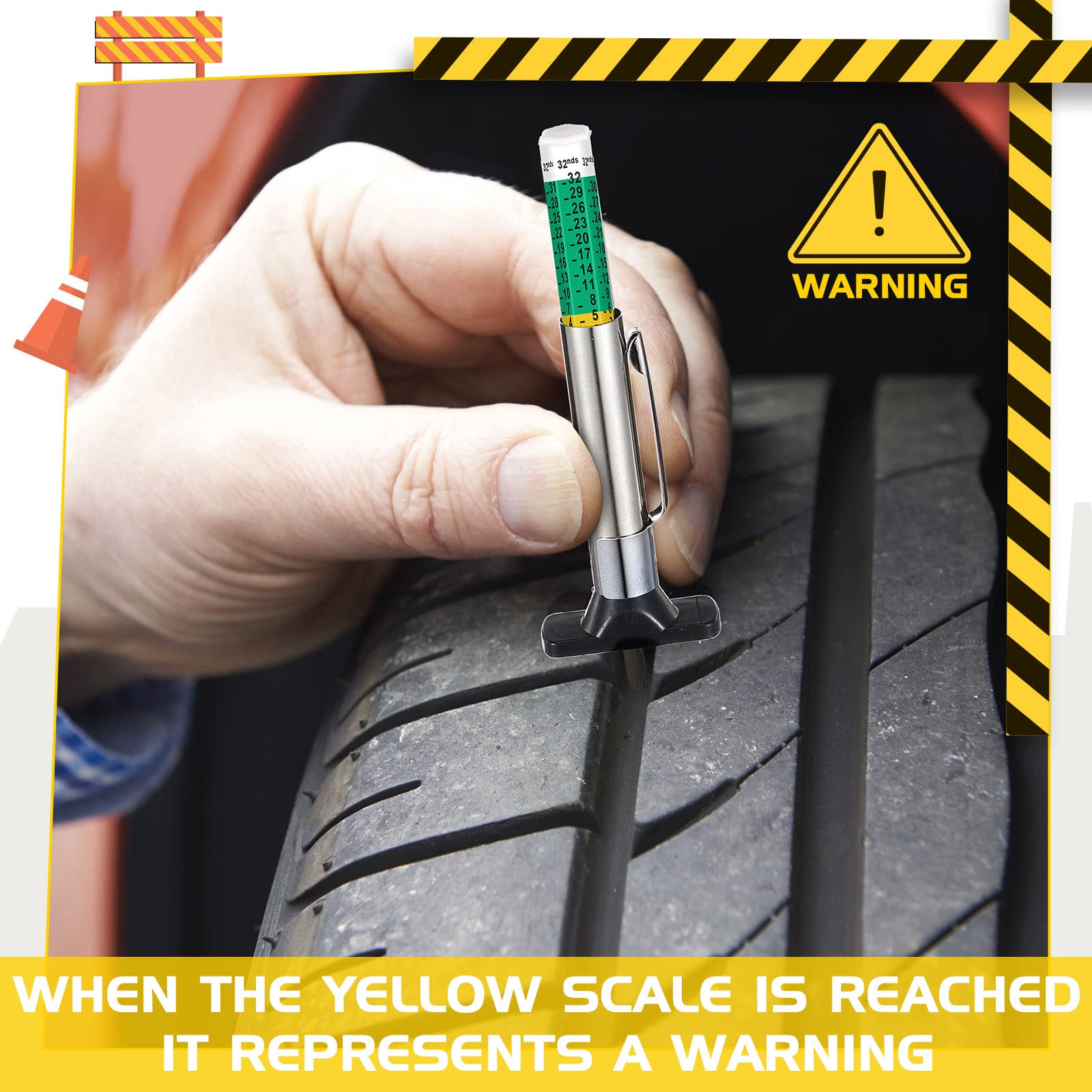 BBTO easy-read tire depth scale helps assess tread quickly.