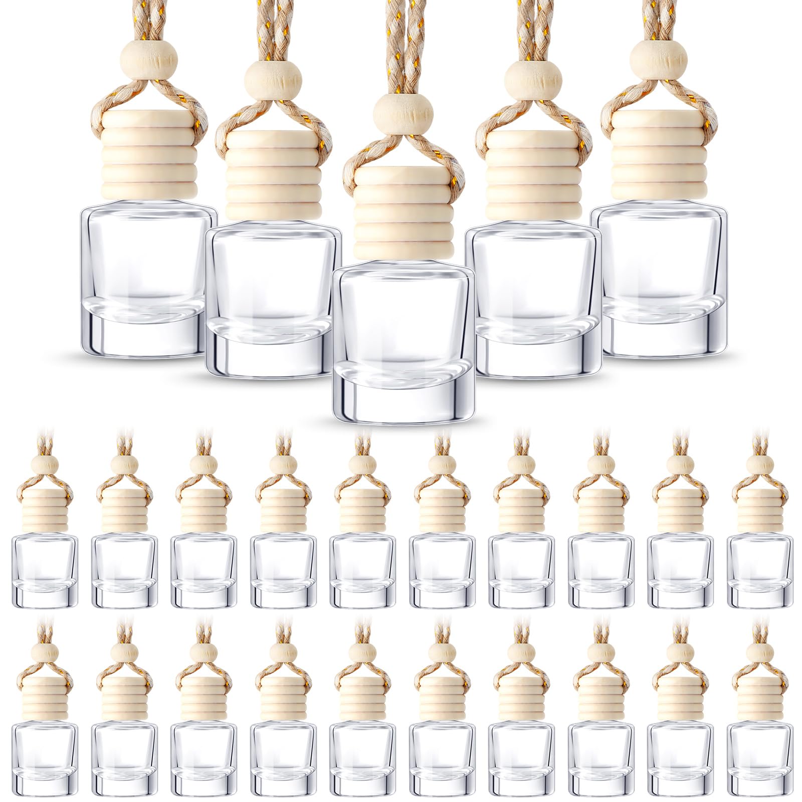 BBTO hanging car air freshener bottle with wooden cap for portable fragrance.