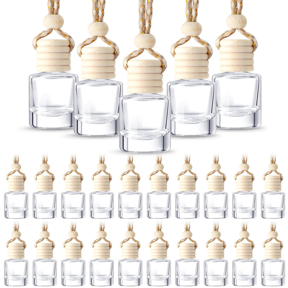 BBTO hanging car air freshener bottle with wooden cap for portable fragrance.