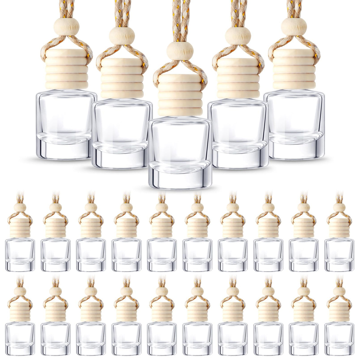 BBTO hanging car air freshener bottle with wooden cap for portable fragrance.