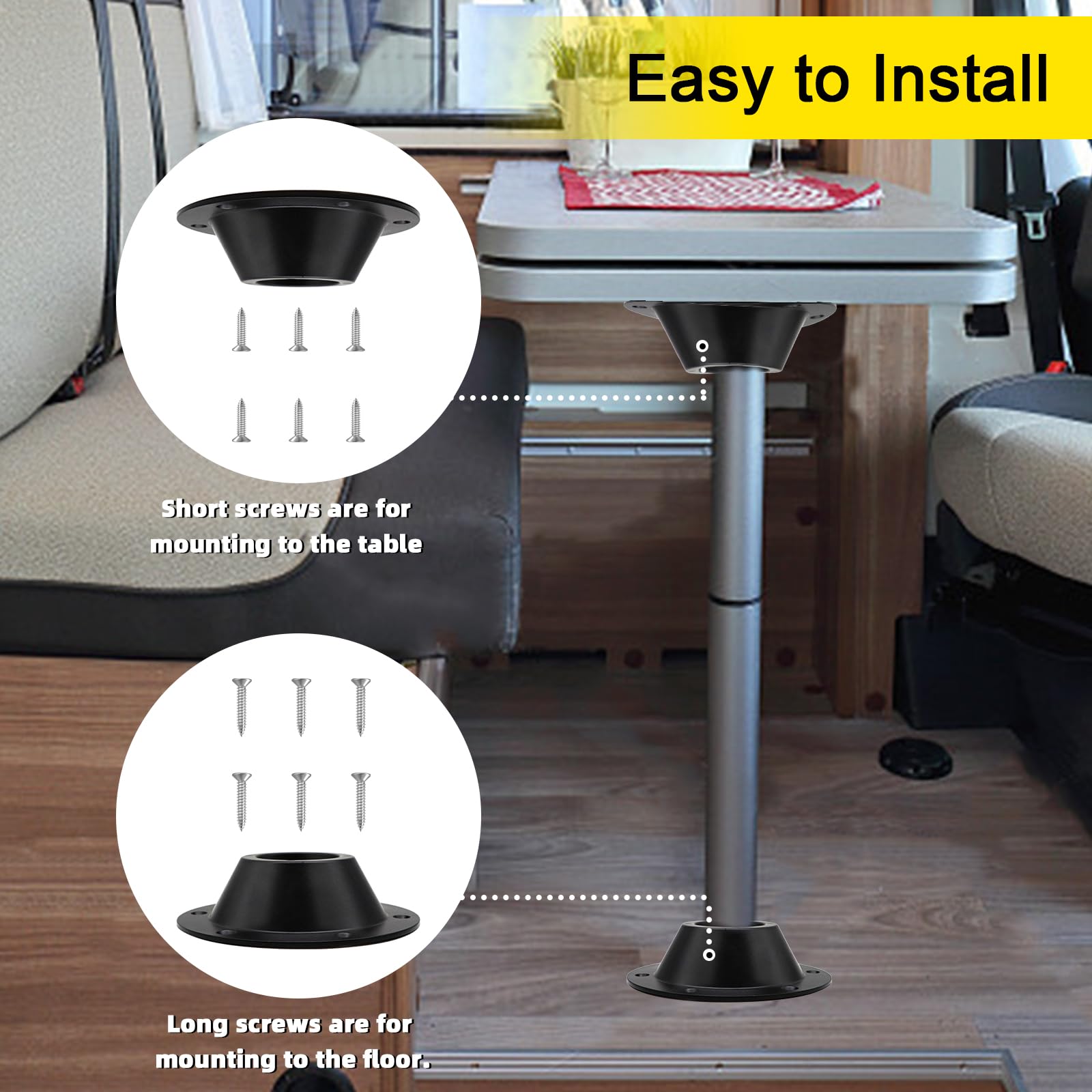 Bcautay 6-hole base mount screws for easy floor-to-table installation.