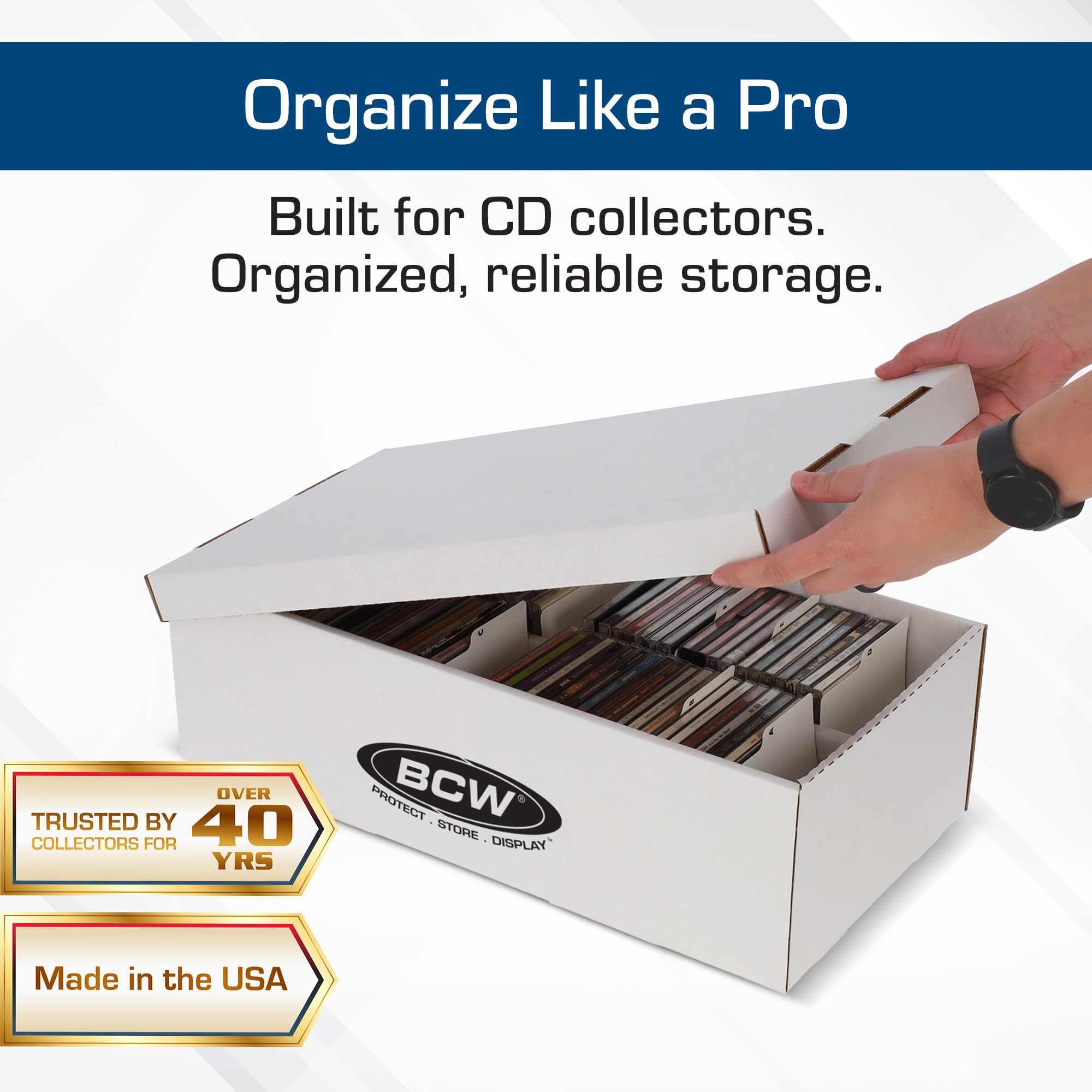 BCW four-compartment organizer—inside view for easy sorting in home or shop displays.