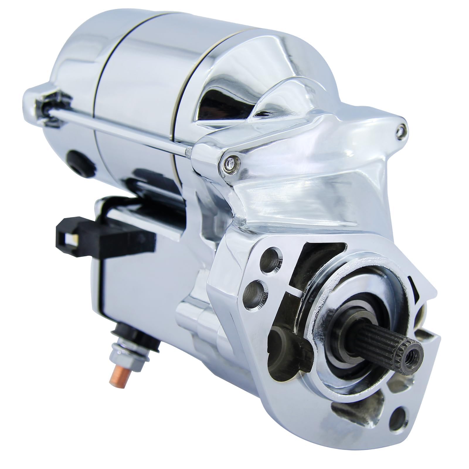 BDELI Harley-Davidson chrome starter mounted on a bike for quick, reliable ignition.