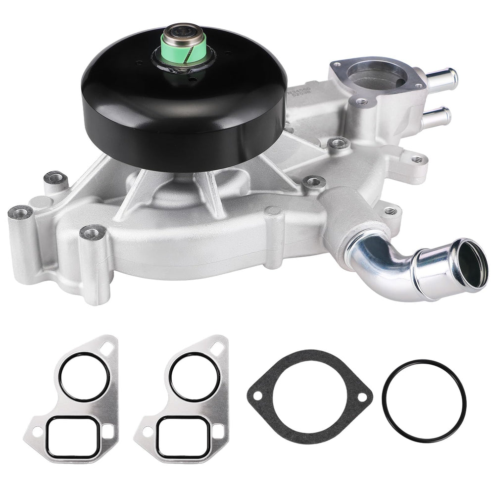 BDELI water pump front view highlighting a durable housing for GM trucks.