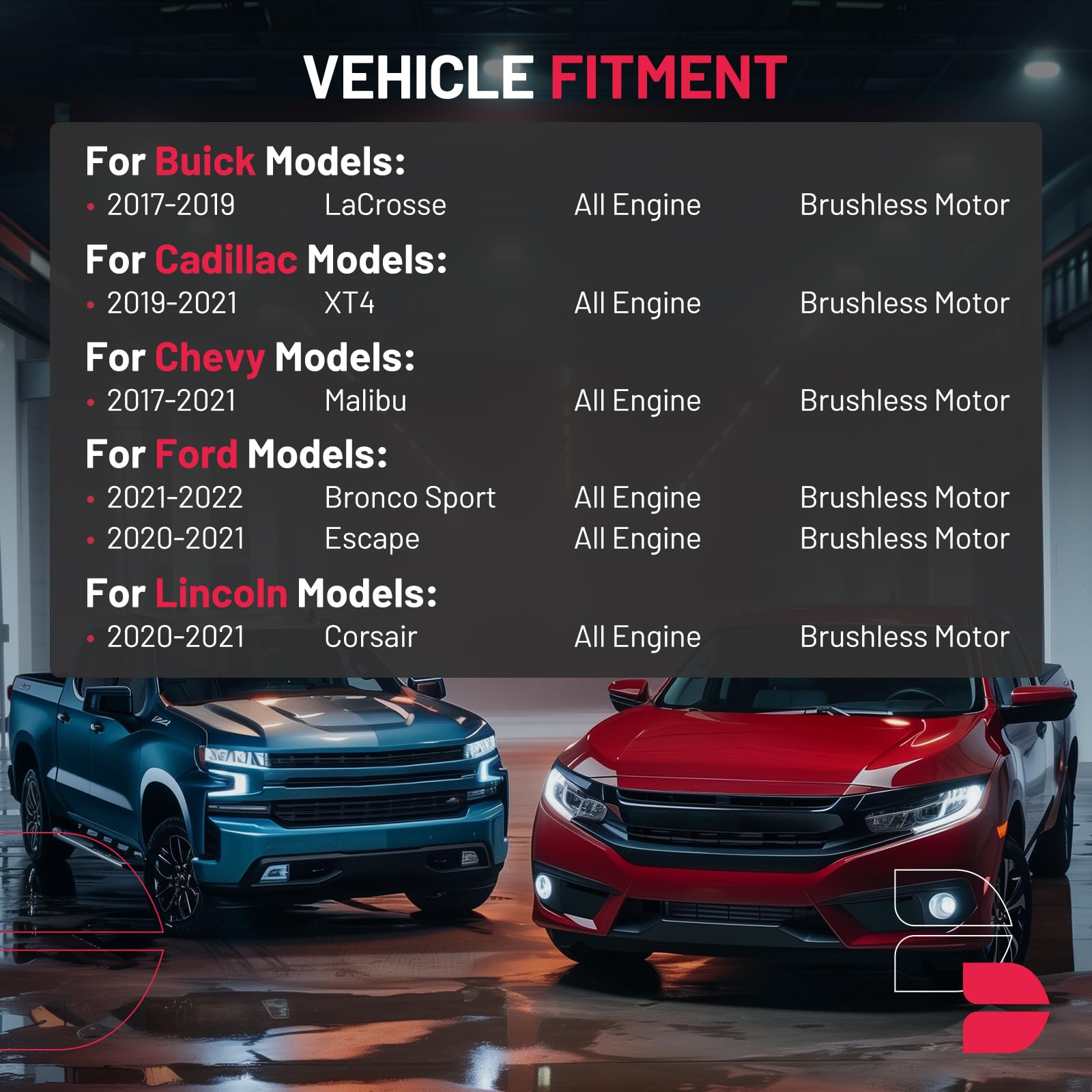 BDFHYK AC blower compatibility chart shows broad vehicle range.
