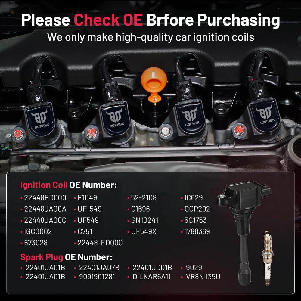 BDFHYK coil pack branding packaging highlights compatibility with Nissan models.