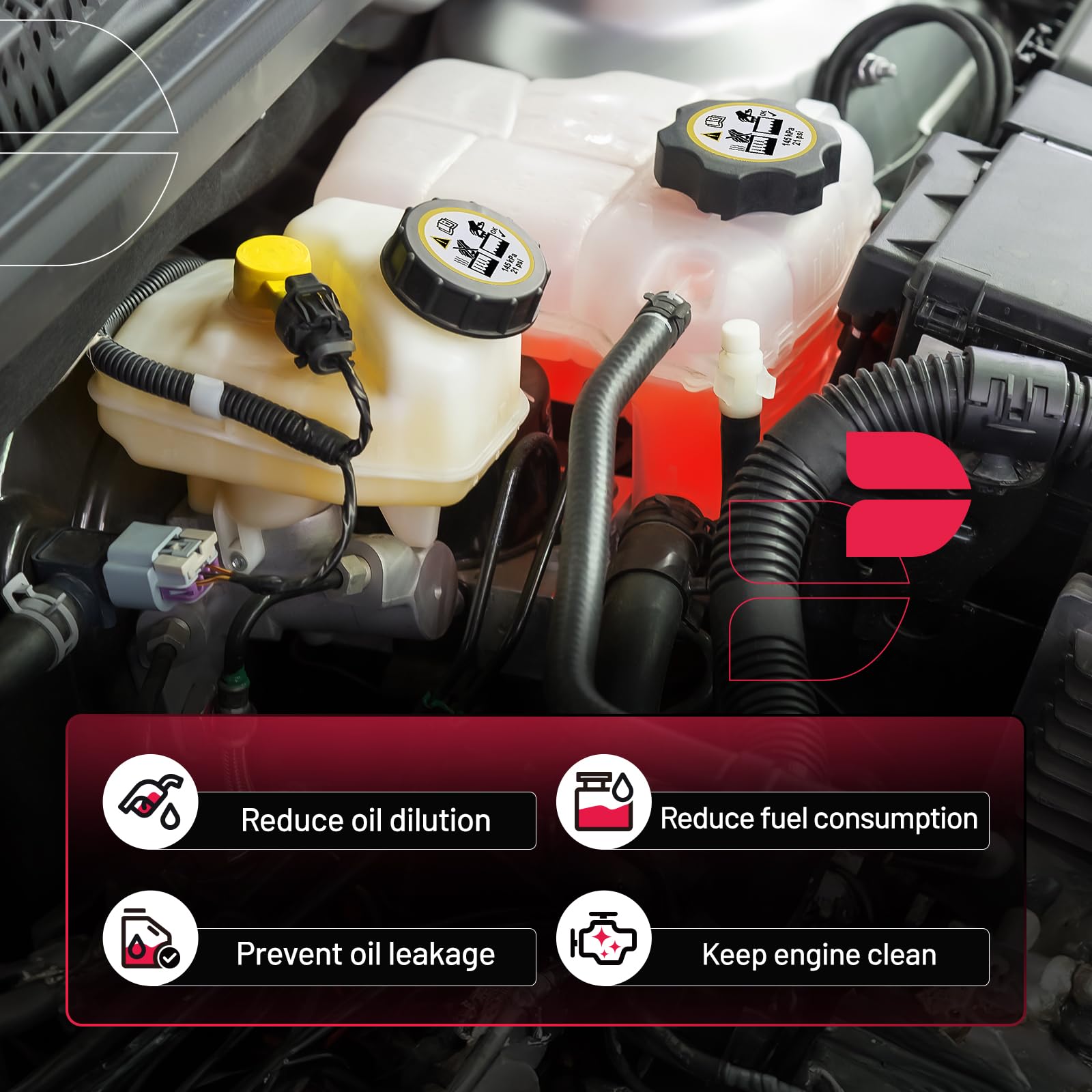 BDFHYK coolant reservoir offers clear level view without radiator cap removal