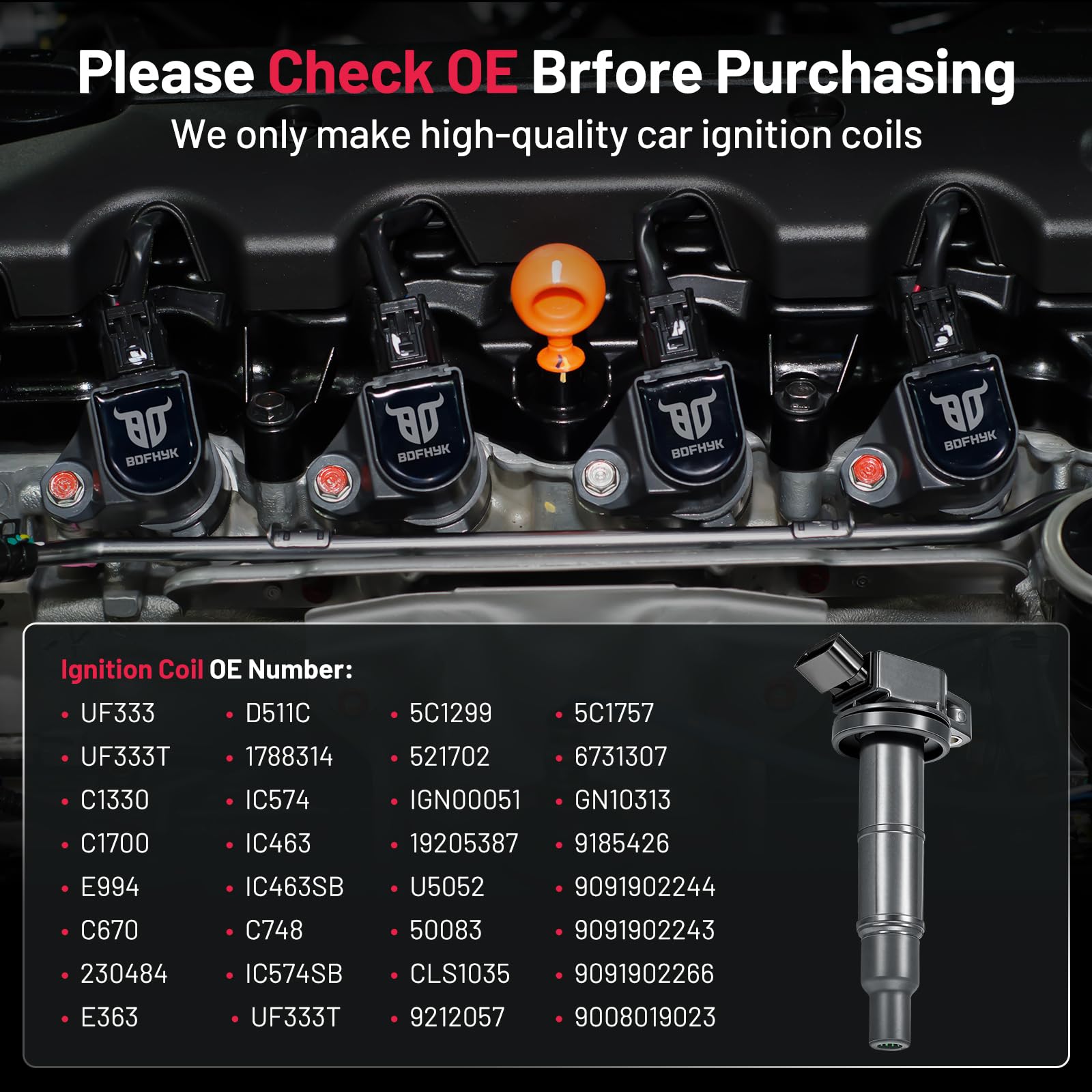 BDFHYK UF333 ignition coil for Corolla delivers reliable ignition and improved idle